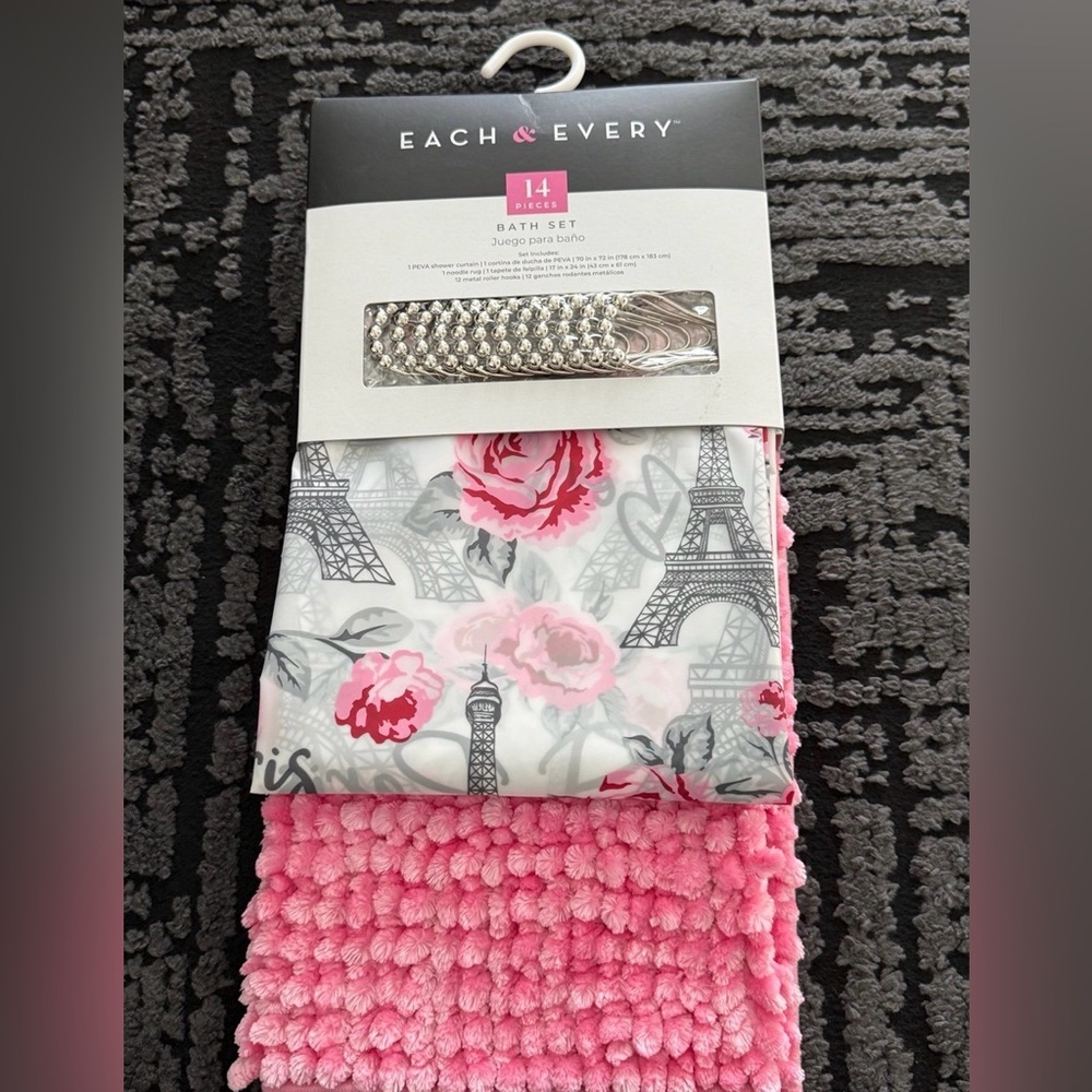 Nwt Paris Eiffel Tower Shower Curtain Bath Set